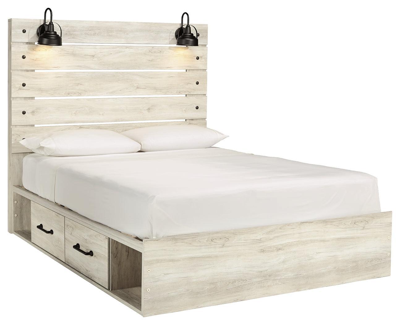 Cambeck Whitewash Queen Panel Bed With 4 Storage Drawers - Ella Furniture