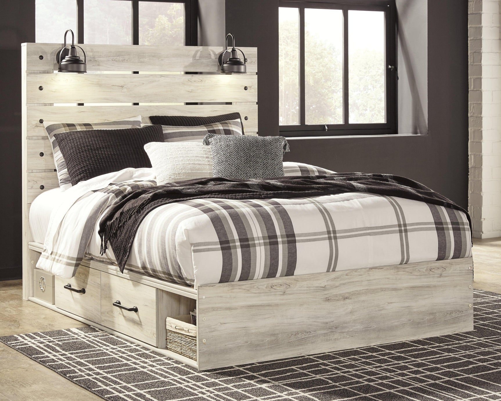Cambeck Whitewash Queen Panel Bed With 4 Storage Drawers - Ella Furniture