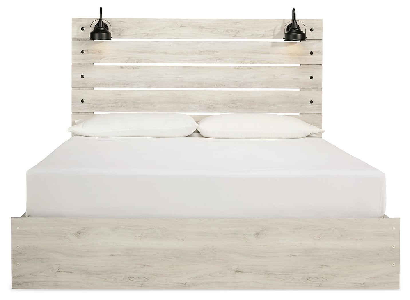 Cambeck Whitewash King Panel Bed With 4 Storage Drawers - Ella Furniture