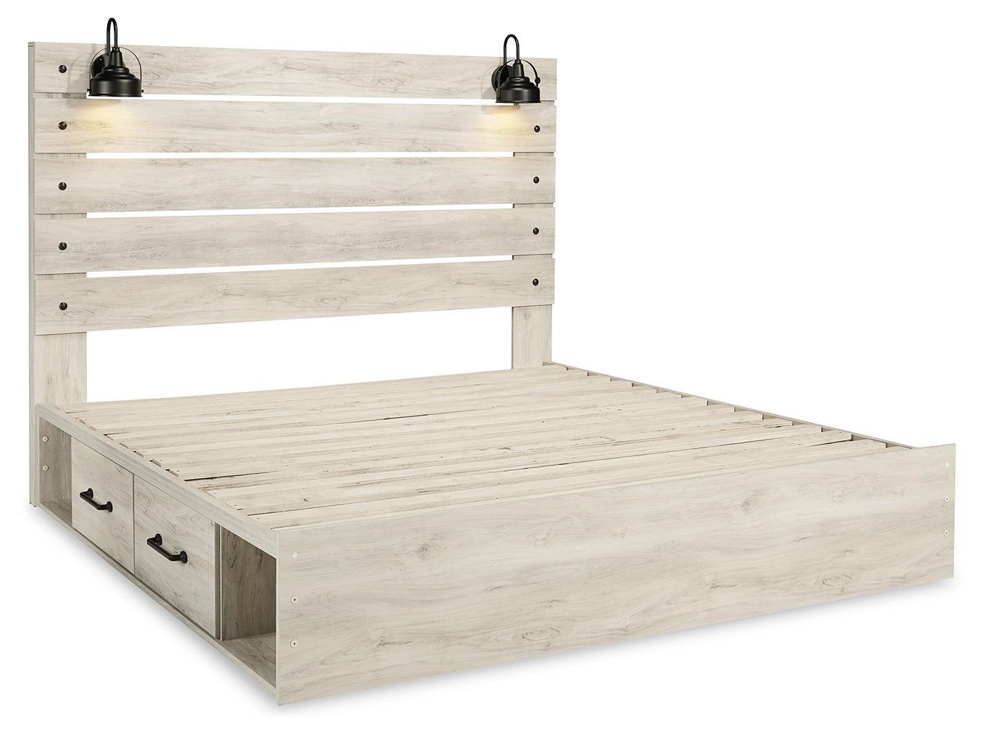Cambeck Whitewash King Panel Bed With 4 Storage Drawers - Ella Furniture