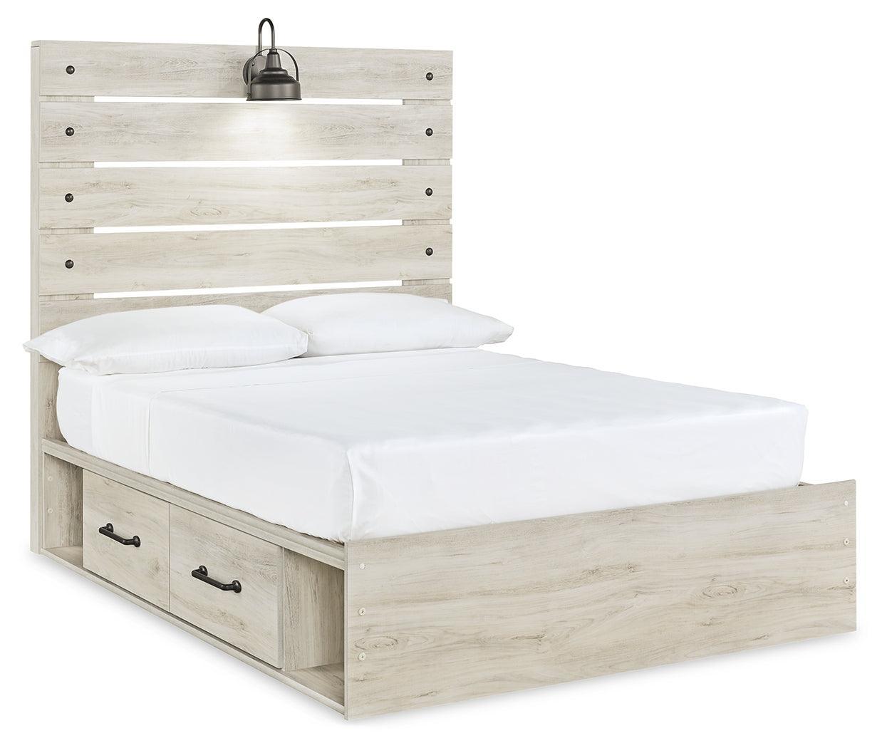 Cambeck Whitewash Full Panel Bed With 4 Storage Drawers - Ella Furniture