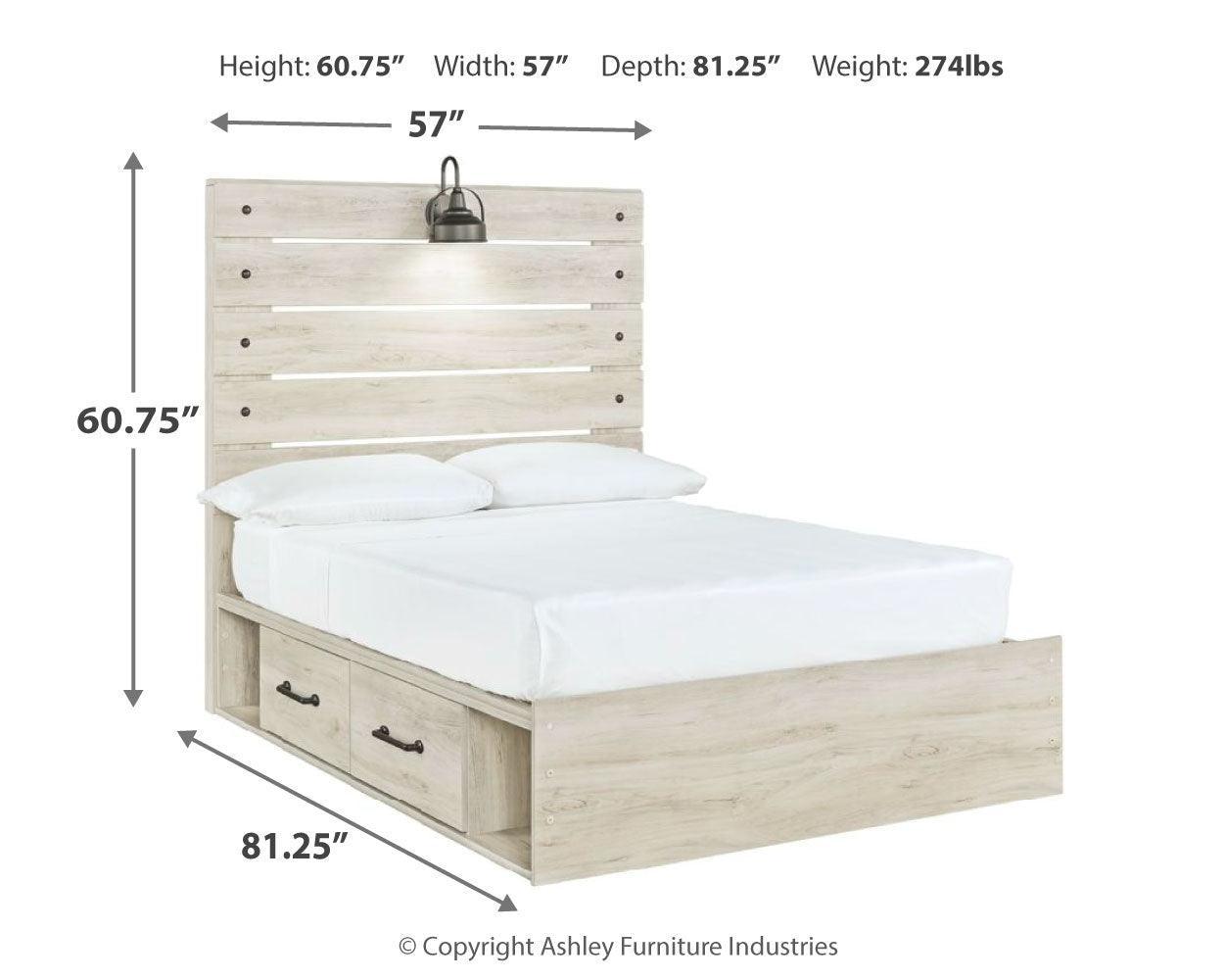 Cambeck Whitewash Full Panel Bed With 4 Storage Drawers - Ella Furniture