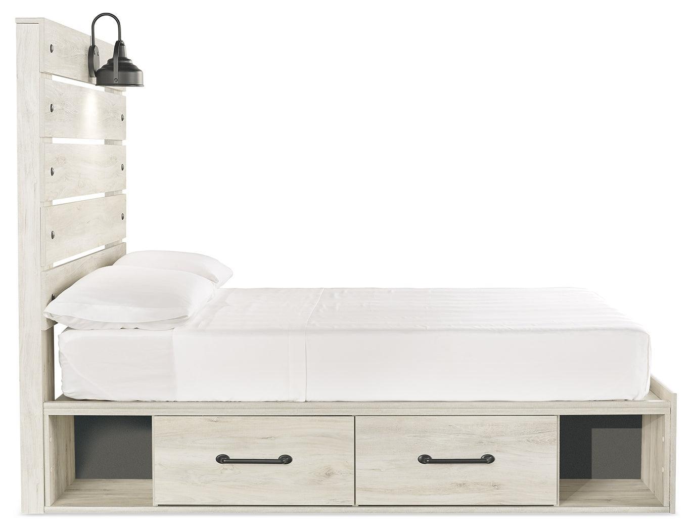 Cambeck Whitewash Full Panel Bed With 4 Storage Drawers - Ella Furniture