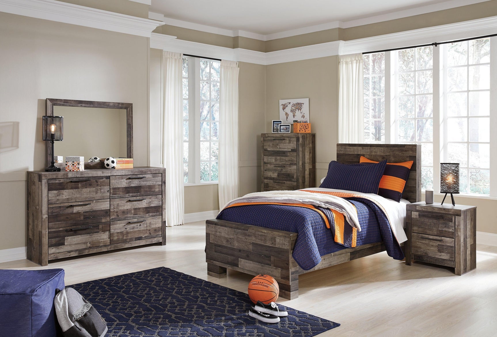 Derekson Multi Gray Twin Panel Bed - Ella Furniture