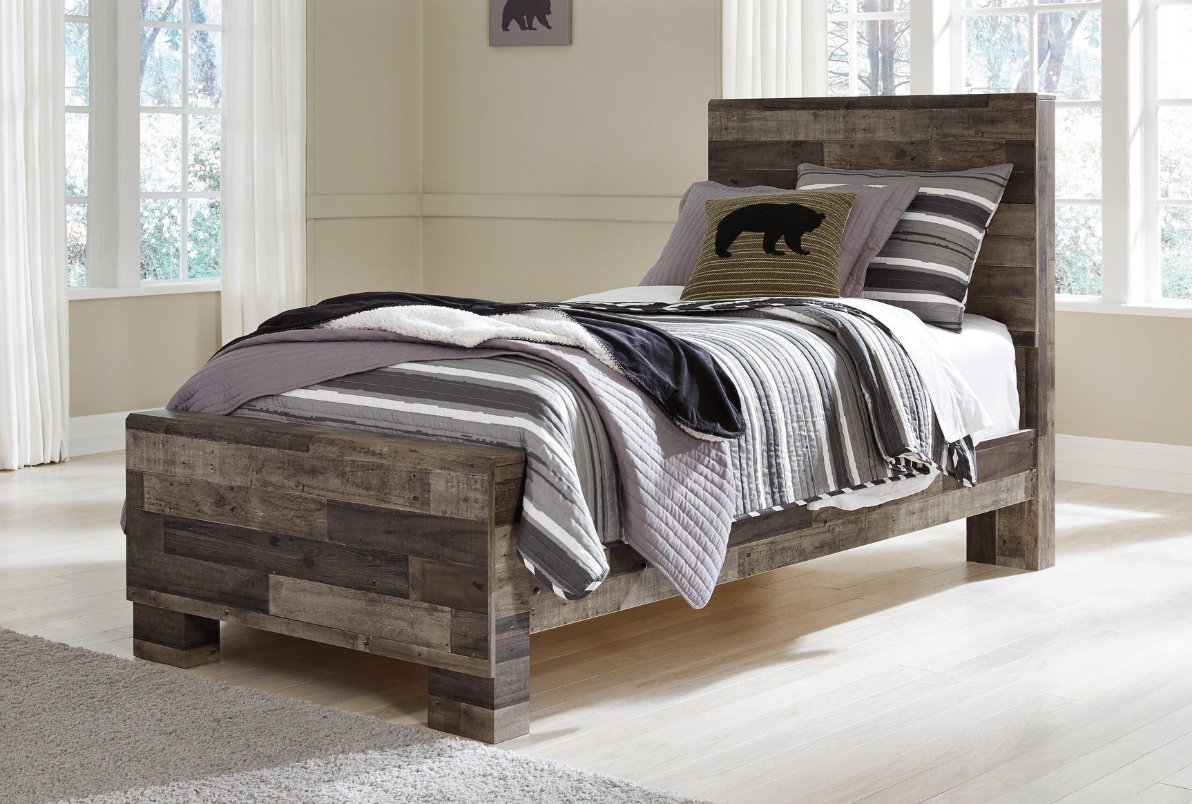 Derekson Multi Gray Twin Panel Bed - Ella Furniture