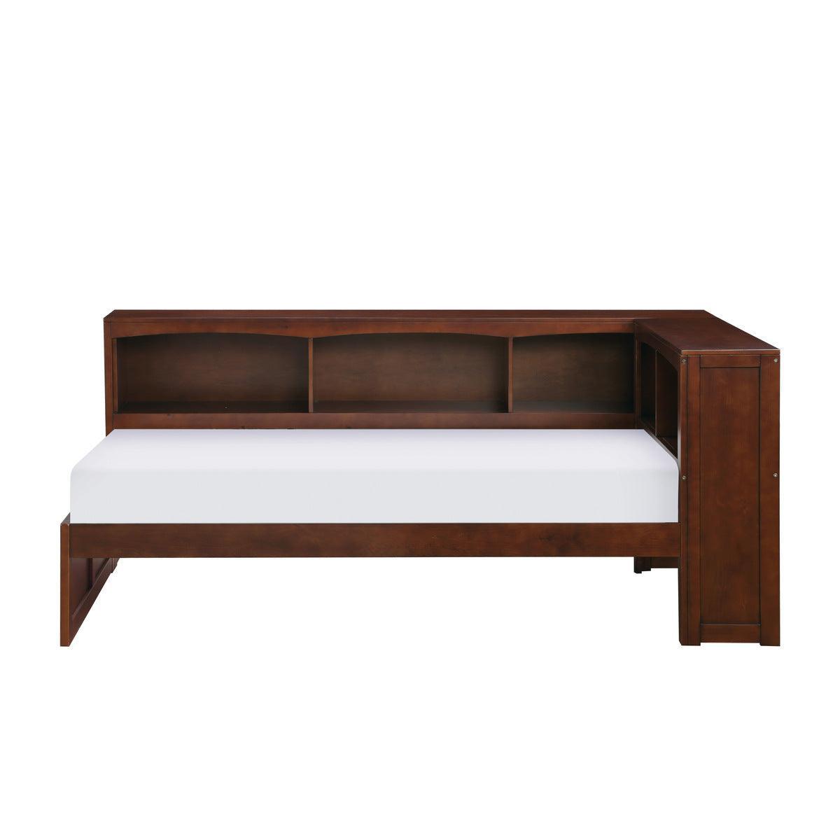 Rowe Dark Cherry Transitional Pine Veneer, Wood And Engineered Wood Twin Bookcase Corner Bed - Ella Furniture
