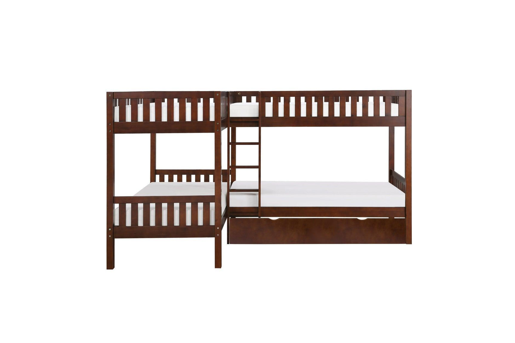 Rowe Dark Cherry Pine Veneer, Wood And Engineered Wood Corner Bunk Bed Youth Bedroom Set - Ella Furniture
