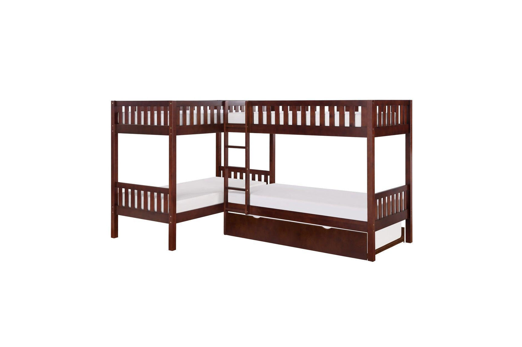 Rowe Dark Cherry Pine Veneer, Wood And Engineered Wood Corner Bunk Bed Youth Bedroom Set - Ella Furniture