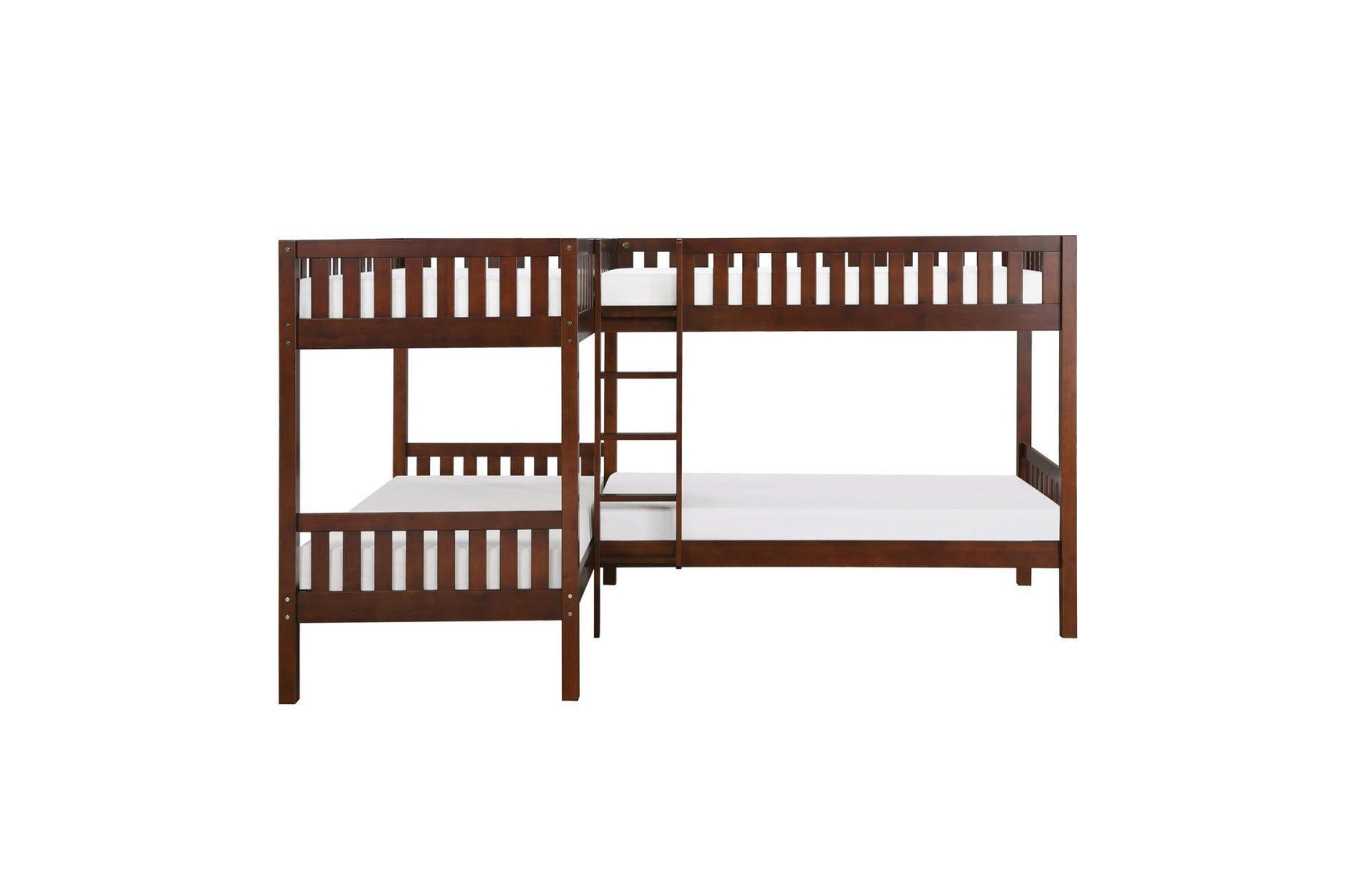 Rowe Dark Cherry Pine Veneer, Wood And Engineered Wood Corner Bunk Bed Youth Bedroom Set - Ella Furniture
