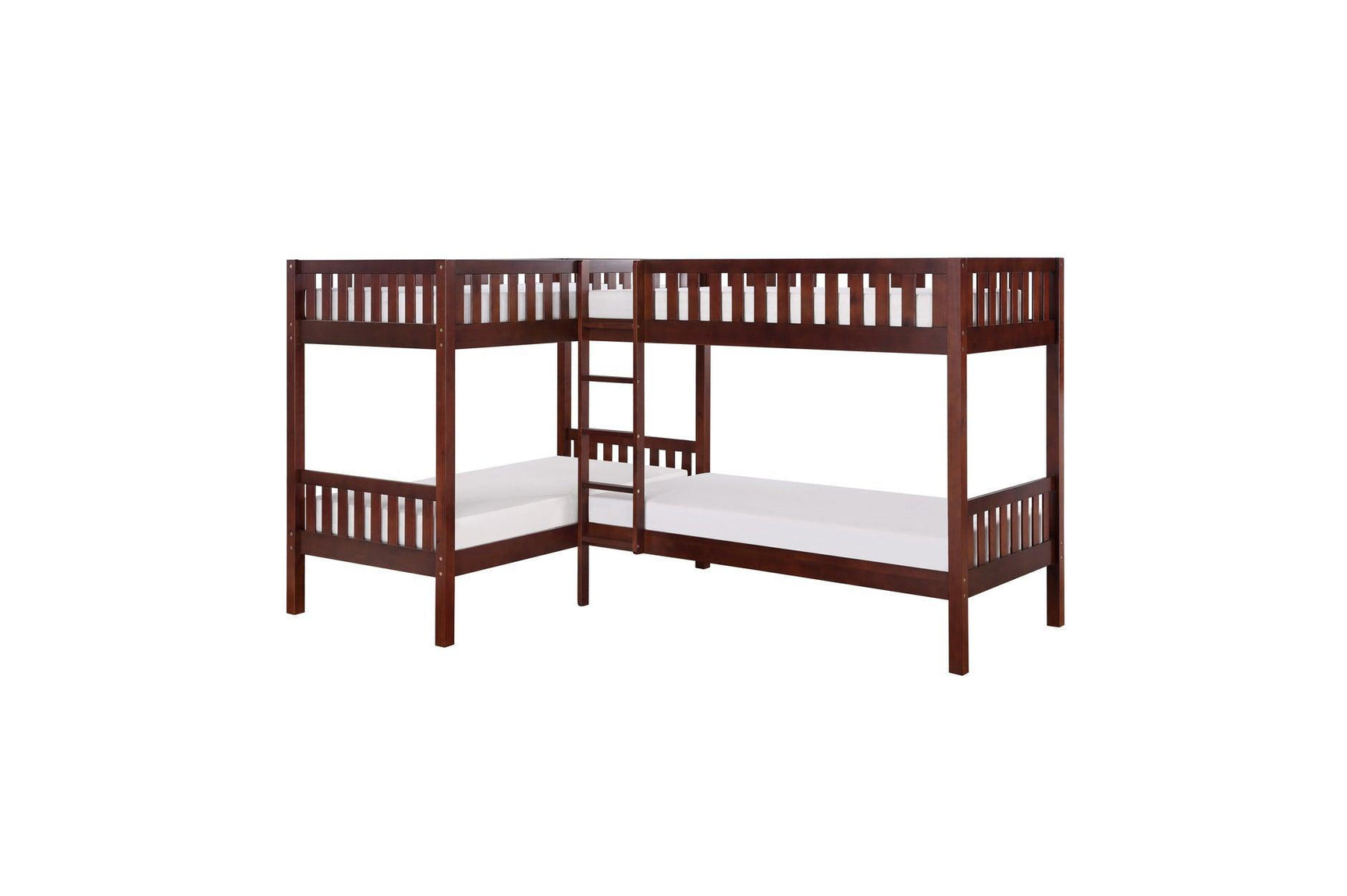 Rowe Dark Cherry Pine Veneer, Wood And Engineered Wood Corner Bunk Bed Youth Bedroom Set - Ella Furniture