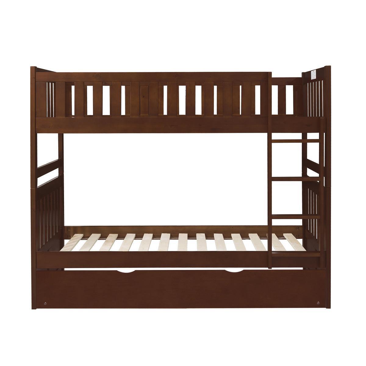Rowe Dark Cherry Pine Veneer, Wood And Engineered Wood Twin/twin Bunk Bed With Twin Trundle - Ella Furniture