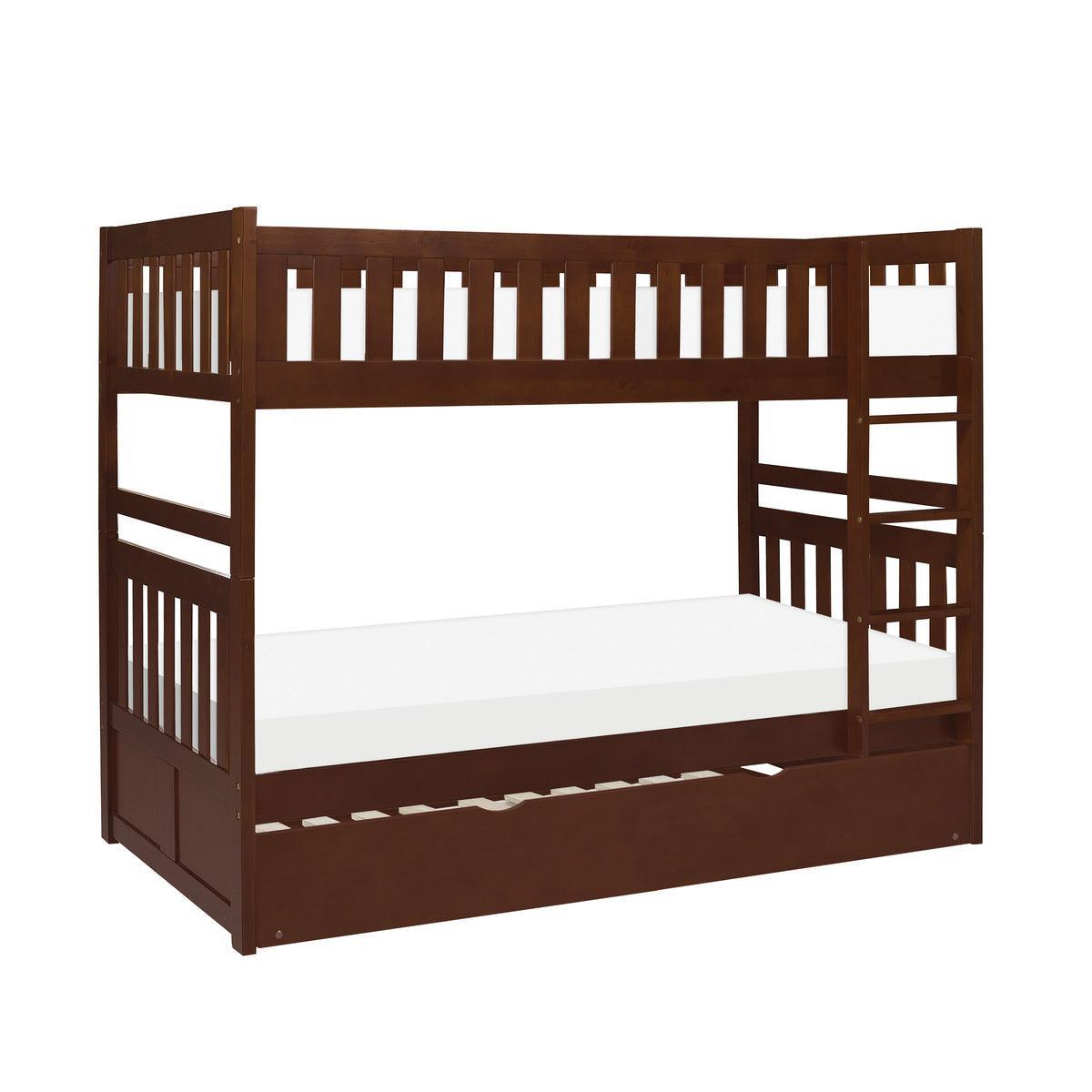 Rowe Dark Cherry Pine Veneer, Wood And Engineered Wood Twin/twin Bunk Bed With Twin Trundle - Ella Furniture
