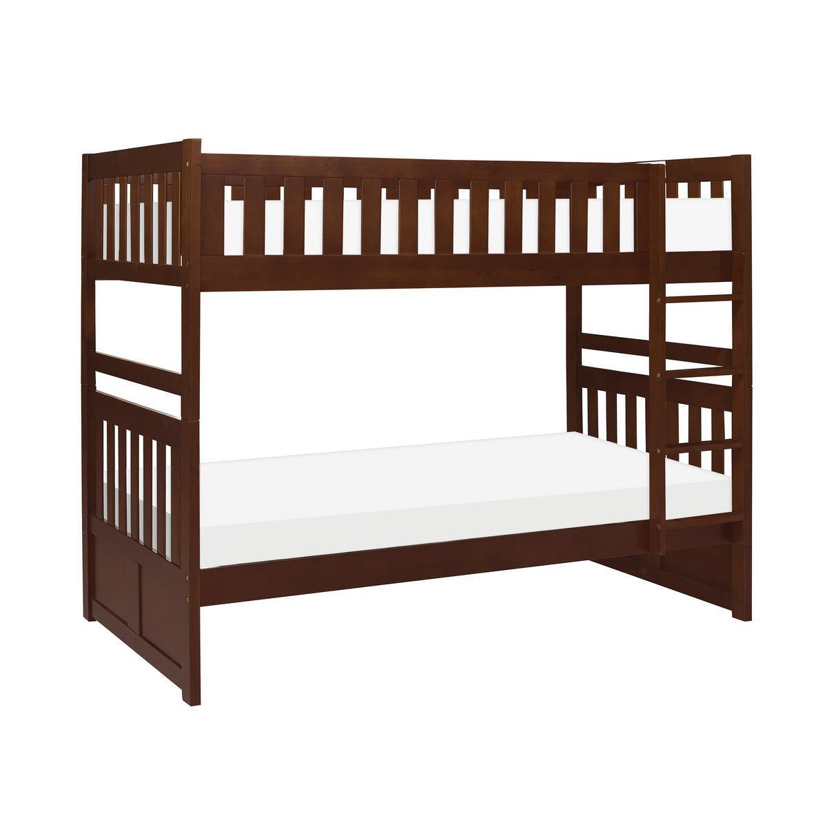Rowe Dark Cherry Transitional Pine Veneer, Wood And Engineered Wood Twin/twin Bunk Bed - Ella Furniture