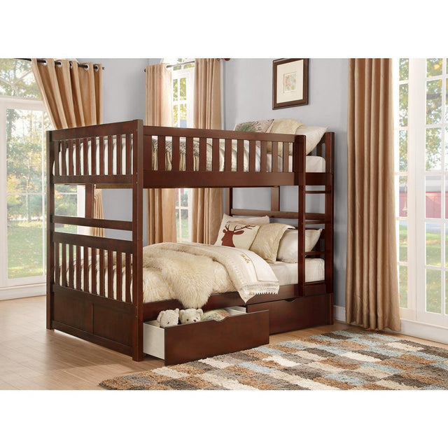 Rowe Dark Cherry Pine Veneer, Wood And Engineered Wood Full/full Bunk Bed With Storage Boxes - Ella Furniture