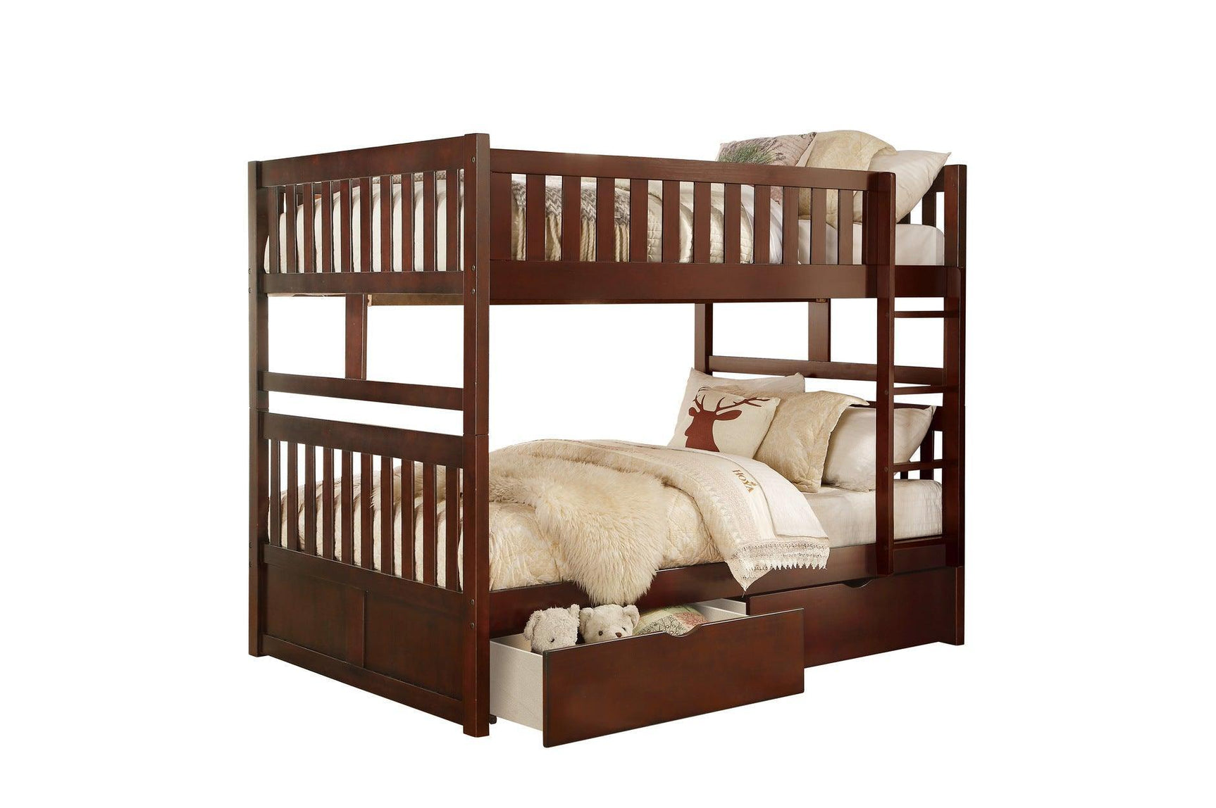 Rowe Dark Cherry Modern Transitional Solid Wood Youth Twin Over Twin Bedroom Set - Ella Furniture