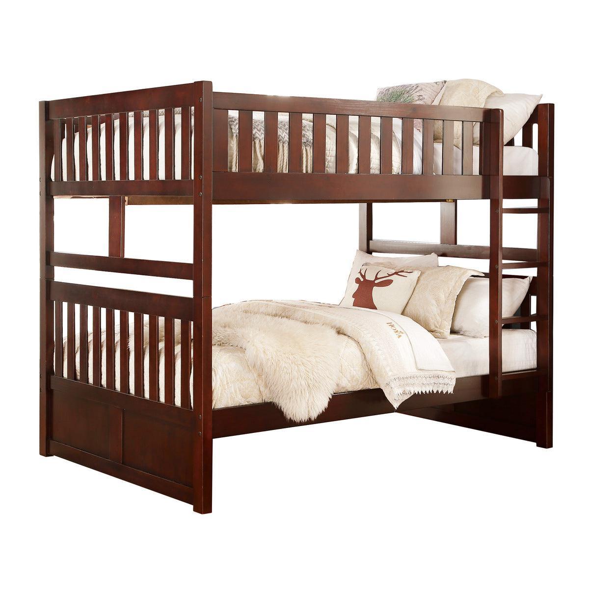 Rowe Dark Cherry Transitional Pine Veneer, Wood And Engineered Wood Full/full Bunk Bed - Ella Furniture