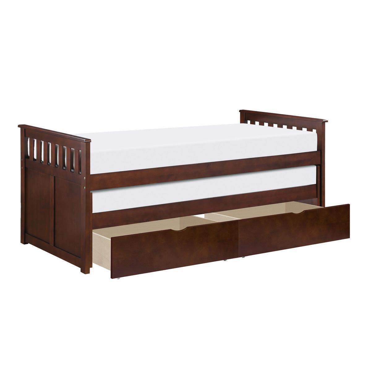 Rowe Dark Cherry Pine Veneer, Wood And Engineered Wood Youth Twin Daybed With Storage Boxes - Ella Furniture
