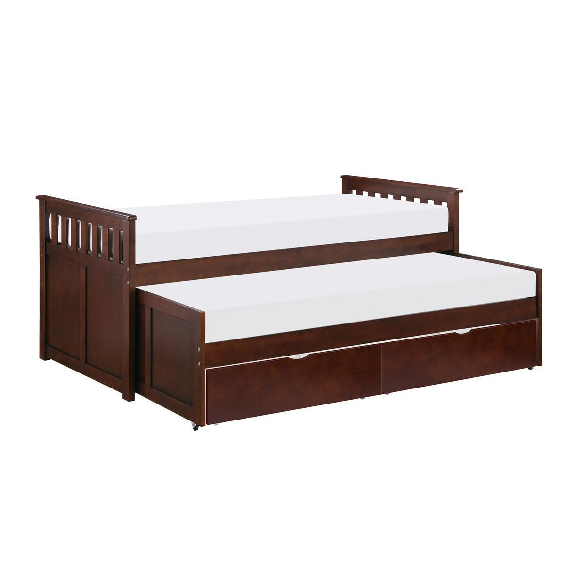 Rowe Dark Cherry Pine Veneer, Wood And Engineered Wood Youth Twin Daybed With Storage Boxes - Ella Furniture
