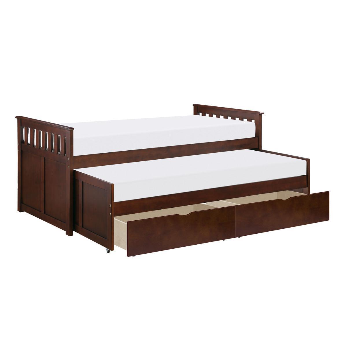 Rowe Dark Cherry Pine Veneer, Wood And Engineered Wood Youth Twin Daybed With Storage Boxes - Ella Furniture