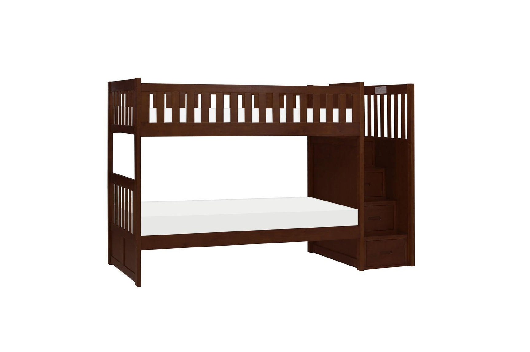 Rowe Dark Cherry Transitional Solid Wood Youth Twin Over Twin With Storage Stair Steps Bedroom Set - Ella Furniture