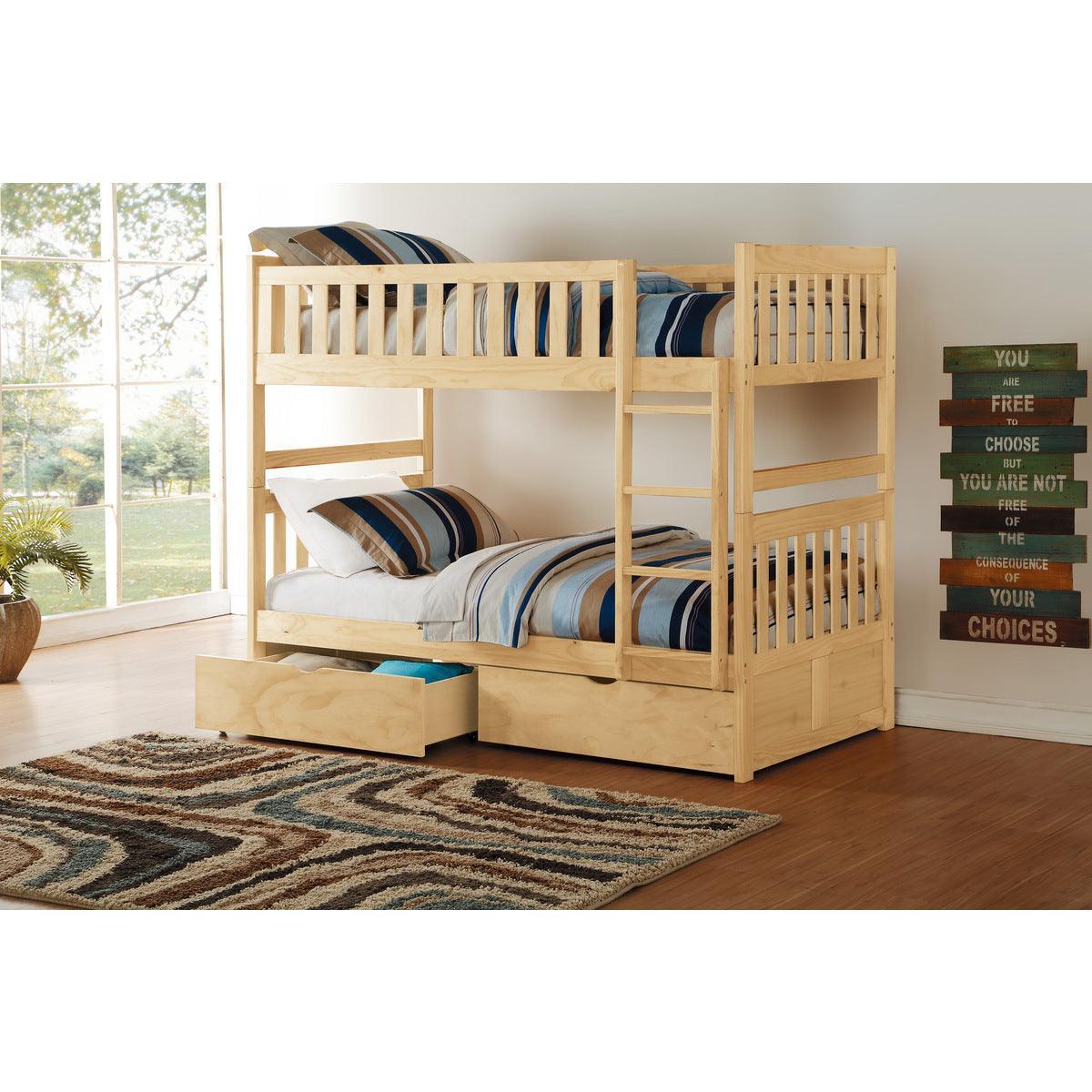 Bartly Natural Pine Transitional Engineered Wood Twin Over Twin Bunk Bed With Storage Boxes - Ella Furniture
