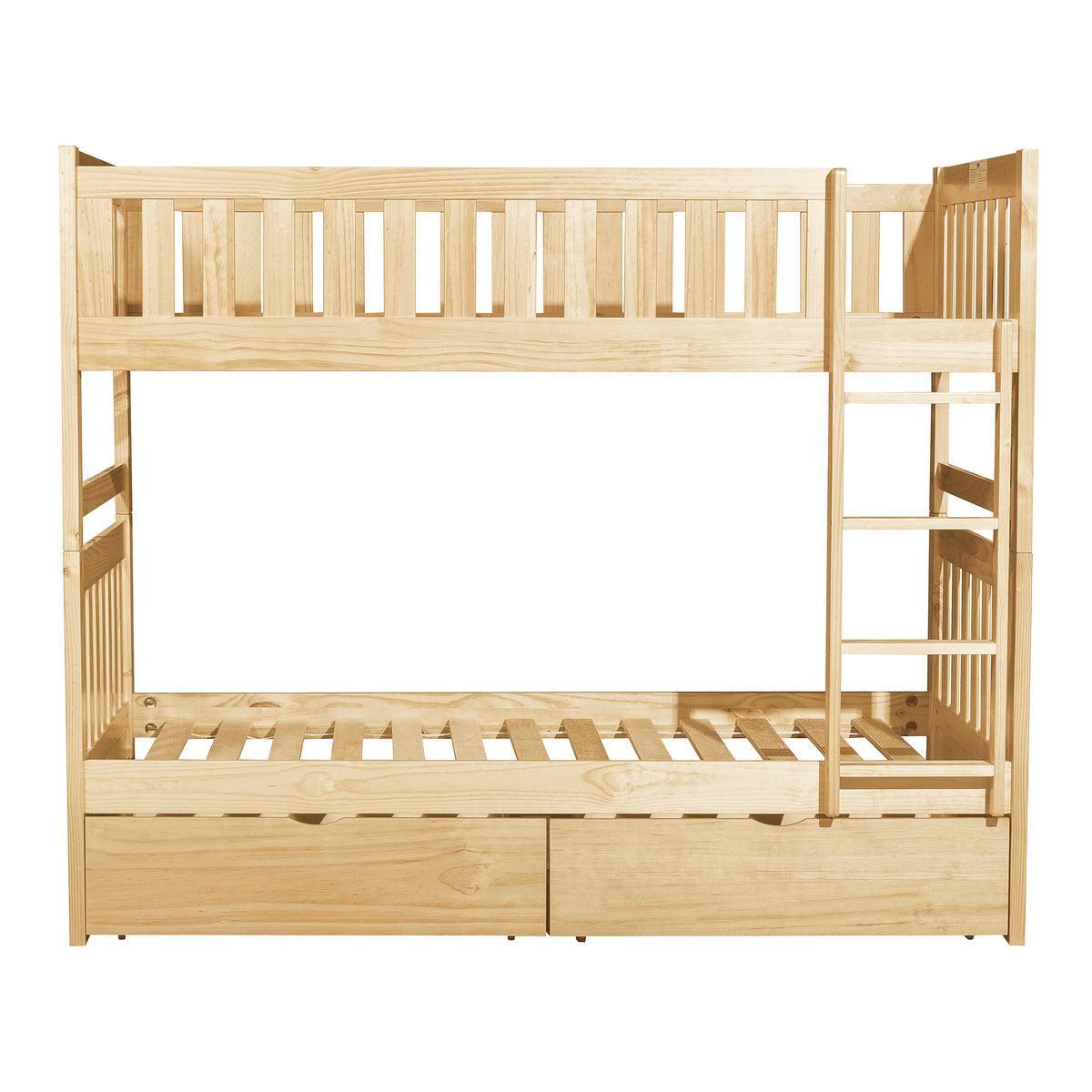 Bartly Natural Pine Transitional Engineered Wood Twin Over Twin Bunk Bed With Storage Boxes - Ella Furniture