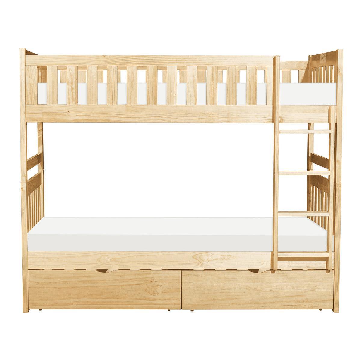 Bartly Natural Pine Transitional Engineered Wood Twin Over Twin Bunk Bed With Storage Boxes - Ella Furniture