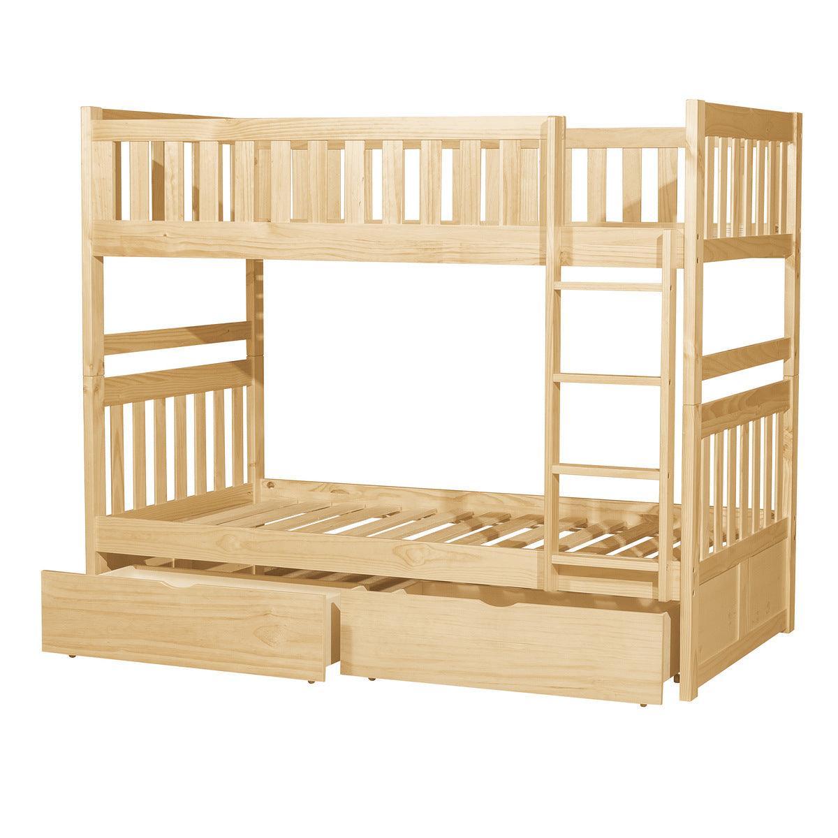 Bartly Natural Pine Transitional Engineered Wood Twin Over Twin Bunk Bed With Storage Boxes - Ella Furniture