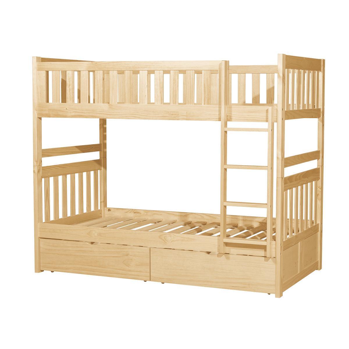 Bartly Natural Pine Transitional Engineered Wood Twin Over Twin Bunk Bed With Storage Boxes - Ella Furniture