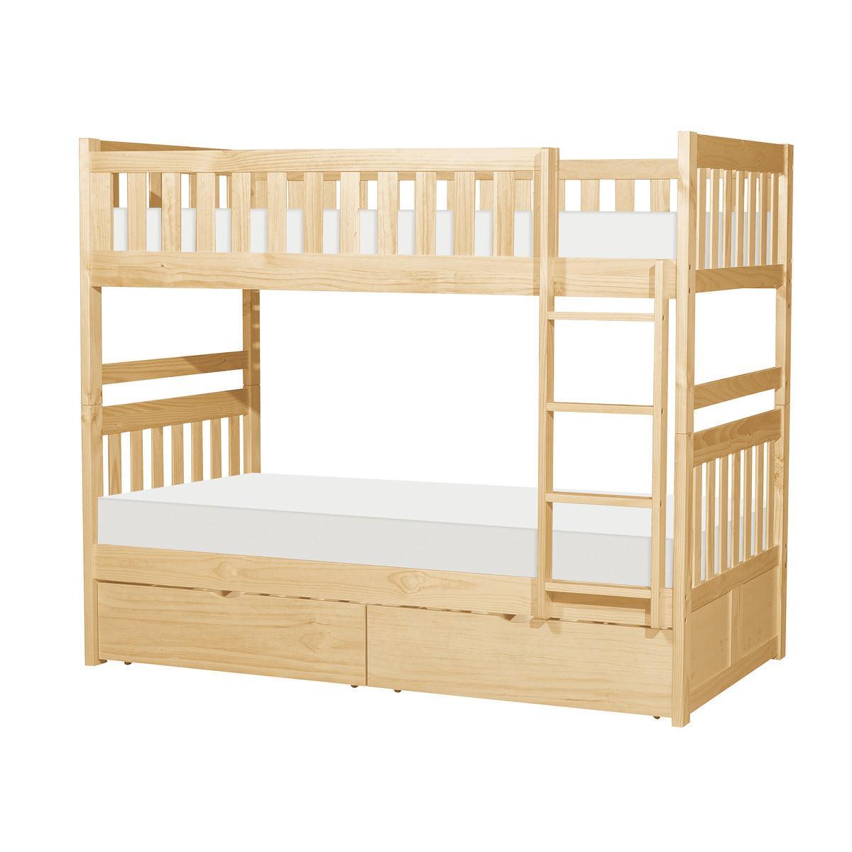 Bartly Natural Pine Transitional Engineered Wood Twin Over Twin Bunk Bed With Storage Boxes - Ella Furniture