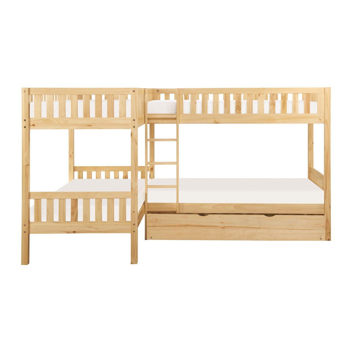 Bartly Natural Pine Pine Veneer, Wood And Engineered Wood Corner Bunk Bed With Twin Trundle - Ella Furniture