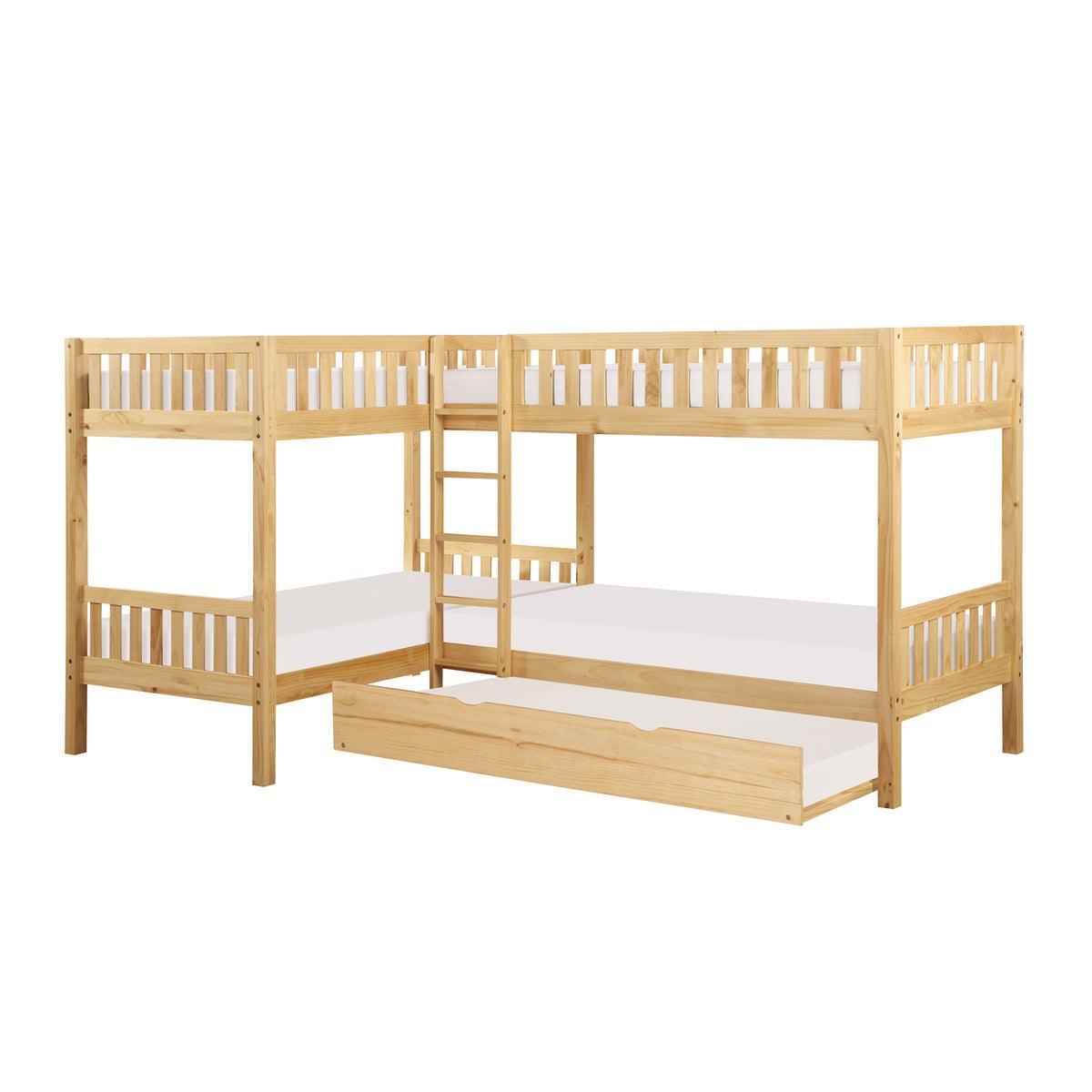 Bartly Natural Pine Pine Veneer, Wood And Engineered Wood Corner Bunk Bed With Twin Trundle - Ella Furniture