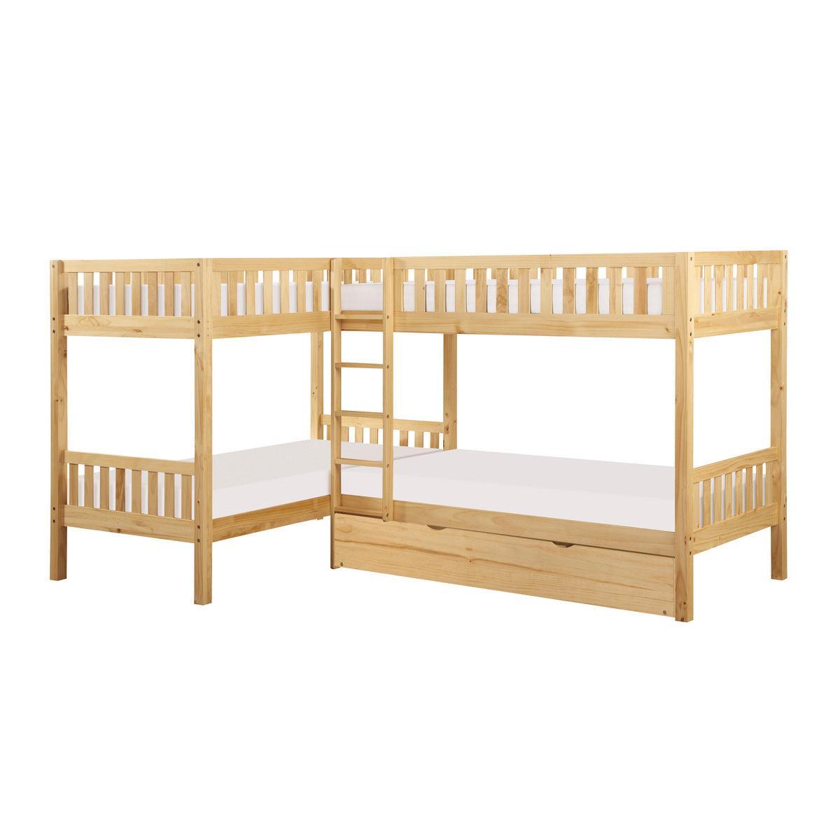 Bartly Natural Pine Pine Veneer, Wood And Engineered Wood Corner Bunk Bed With Twin Trundle - Ella Furniture