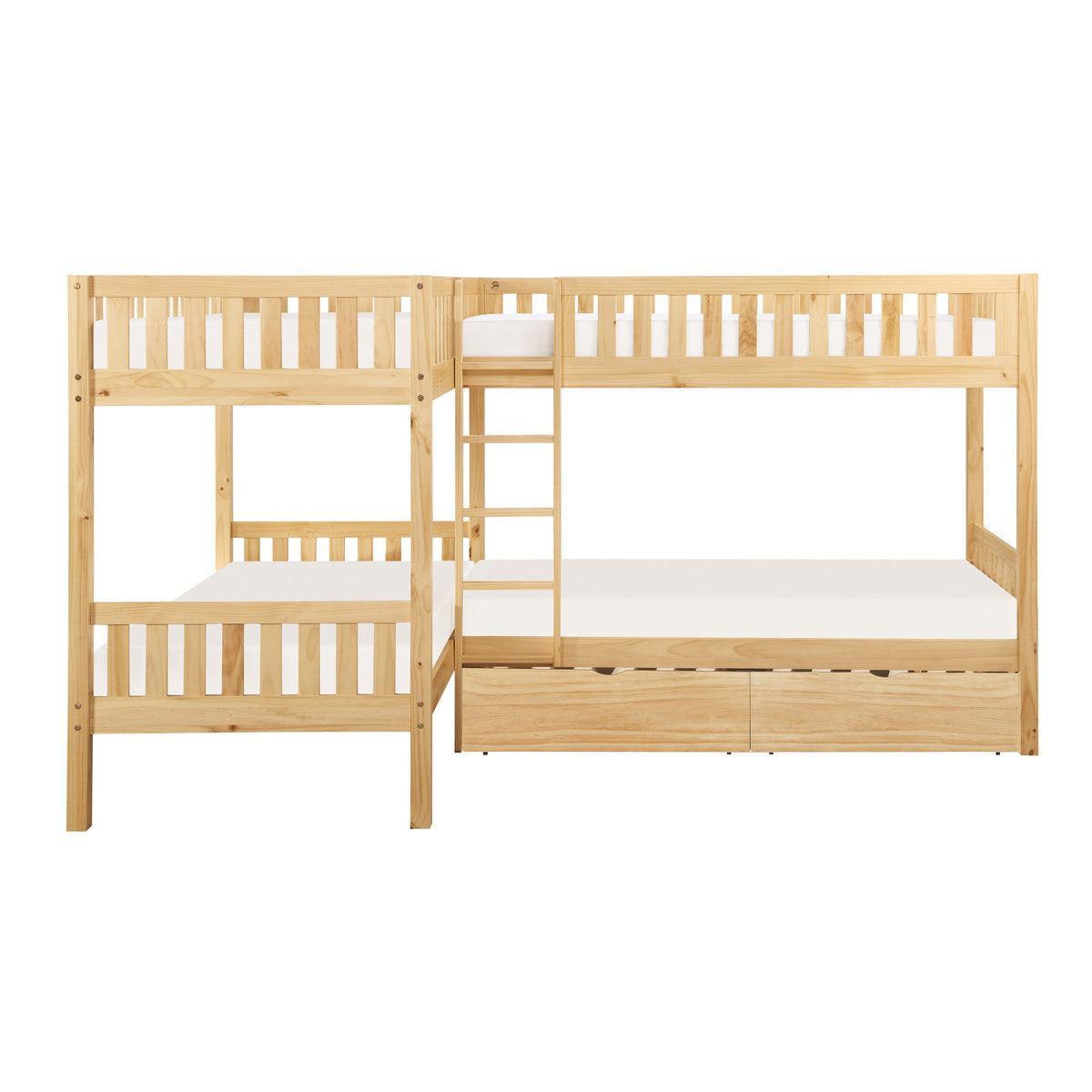 Bartly Natural Pine Transitional Engineered Wood Twin Corner Bunk Bed With Storage Boxes - Ella Furniture