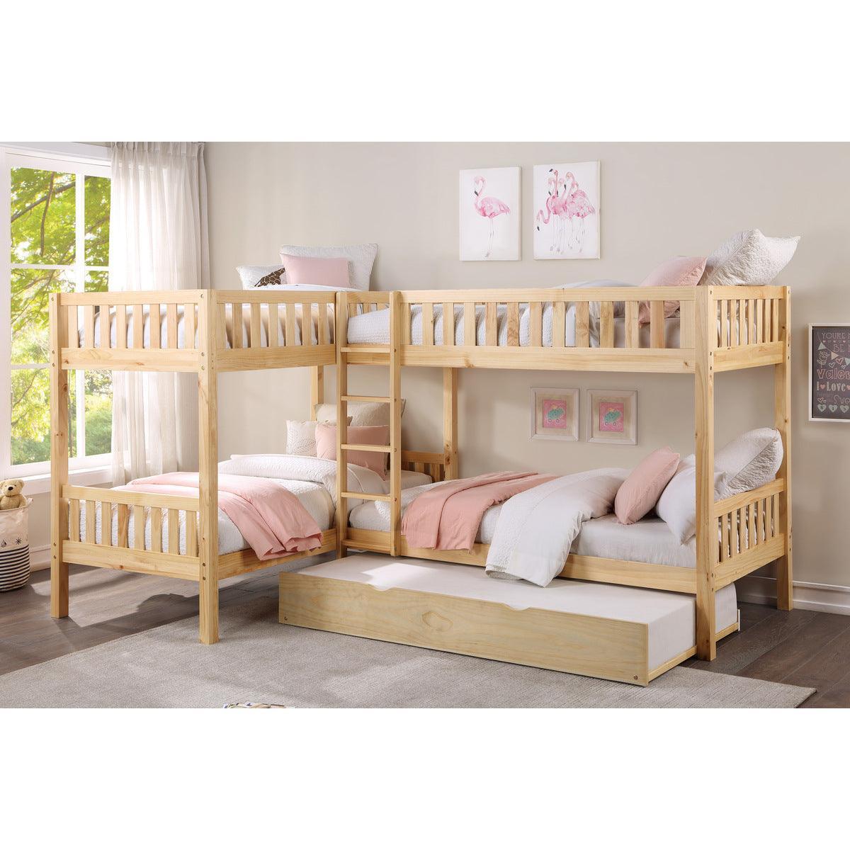 Bartly Natural Pine Pine Veneer, Wood And Engineered Wood Corner Bunk Bed With Twin Trundle - Ella Furniture
