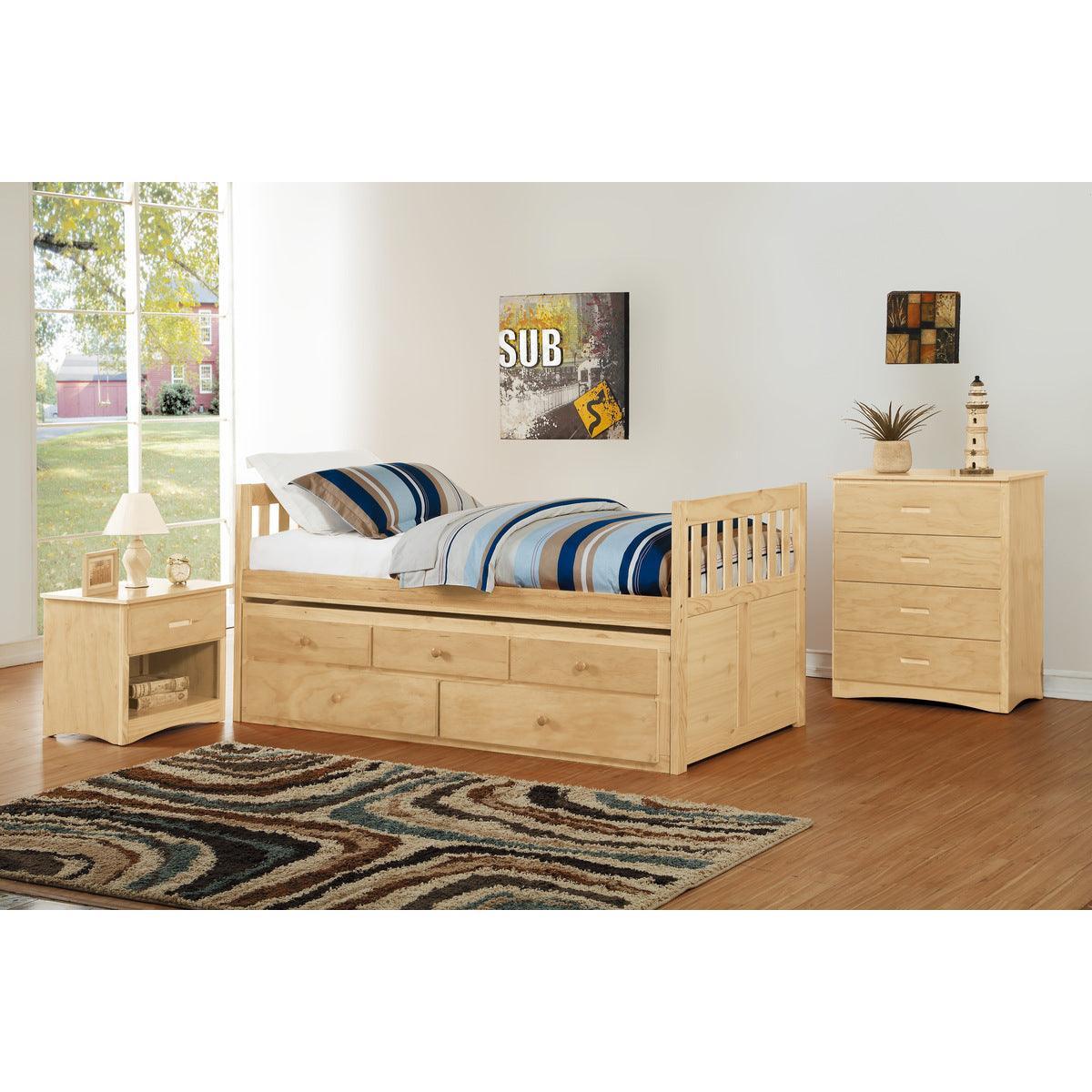 Bartly Natural Pine Pine Veneer, Wood And Engineered Wood Youth Twin Panel Storage Trundle Bed - Ella Furniture