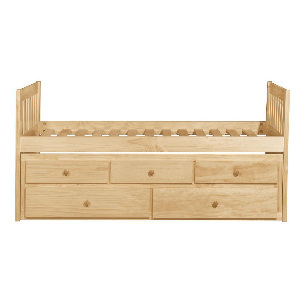 Bartly Natural Pine Pine Veneer, Wood And Engineered Wood Youth Twin Panel Storage Trundle Bed - Ella Furniture