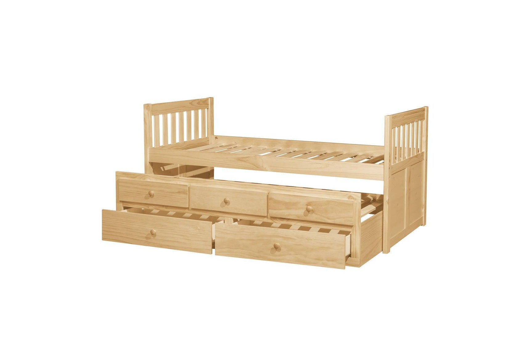 Bartly Natural Pine Modern Transitional Solid Wood Youth Panel Storage Trundle Bedroom Set - Ella Furniture