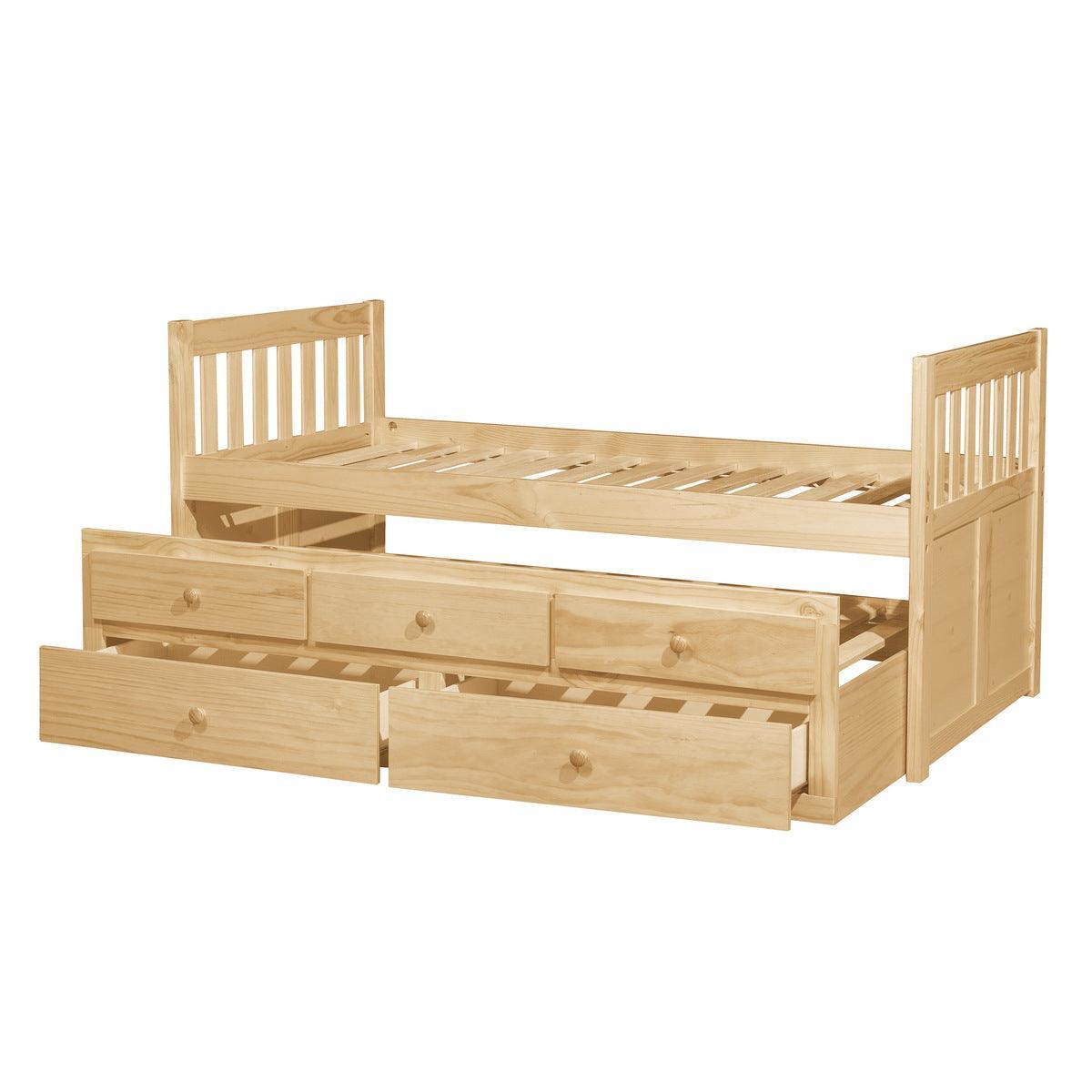 Bartly Natural Pine Pine Veneer, Wood And Engineered Wood Youth Twin Panel Storage Trundle Bed - Ella Furniture