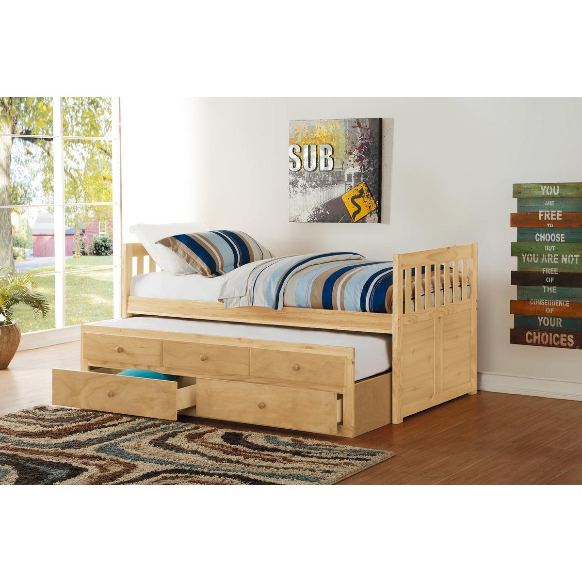 Bartly Natural Pine Pine Veneer, Wood And Engineered Wood Youth Twin Panel Storage Trundle Bed - Ella Furniture