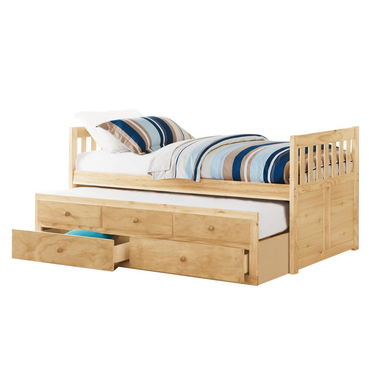 Bartly Natural Pine Pine Veneer, Wood And Engineered Wood Youth Twin Panel Storage Trundle Bed - Ella Furniture