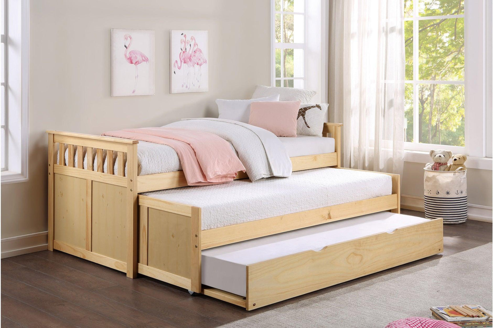 Bartly Natural Pine Modern Transitional Solid Wood Youth Storage Bedroom Set - Ella Furniture