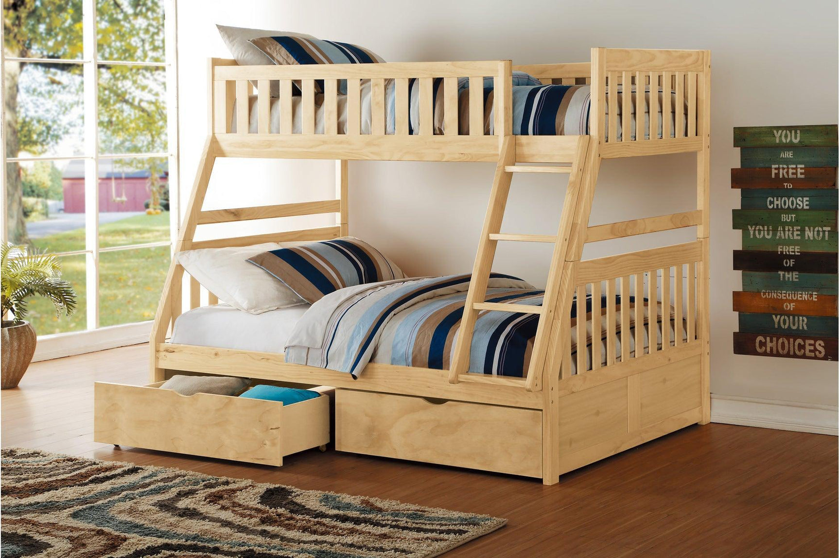 Bartly Natural Pine Modern Transitional Solid Wood Youth Twin/full Bunk Bedroom Set - Ella Furniture