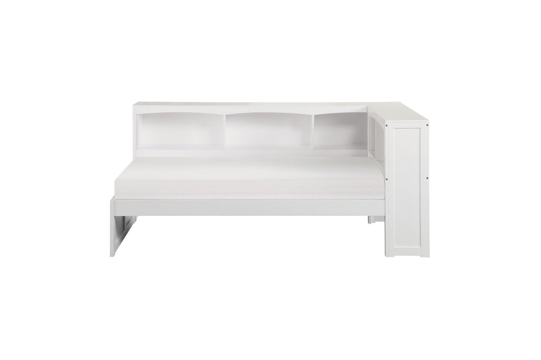 Galen White Modern Transitional Solid Wood Twin Bed And Twin Corner Bookcase Bed - Ella Furniture