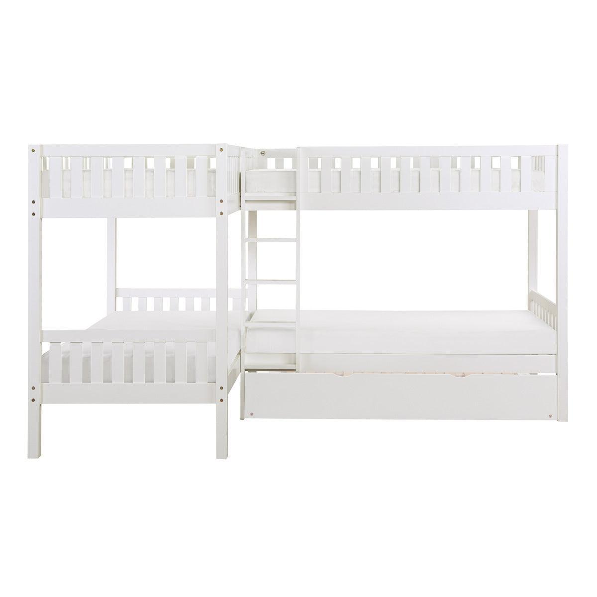 Galen White Modern Transitional Wood And Engineered Wood Corner Bunk Bed With Twin Trundle - Ella Furniture