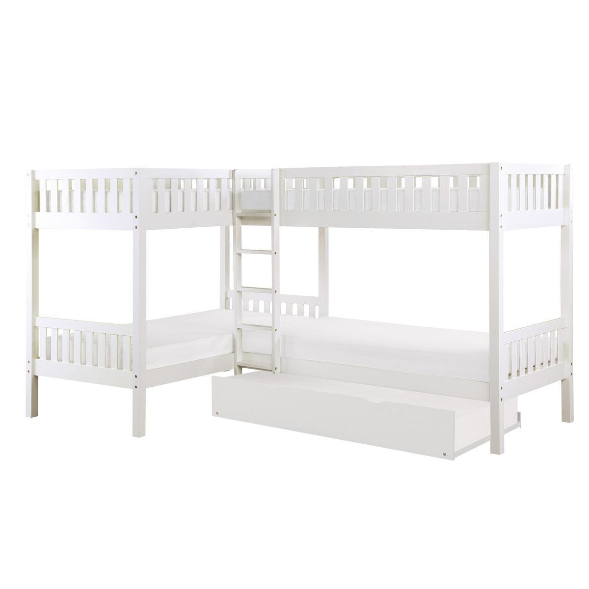 Galen White Modern Transitional Wood And Engineered Wood Corner Bunk Bed With Twin Trundle - Ella Furniture