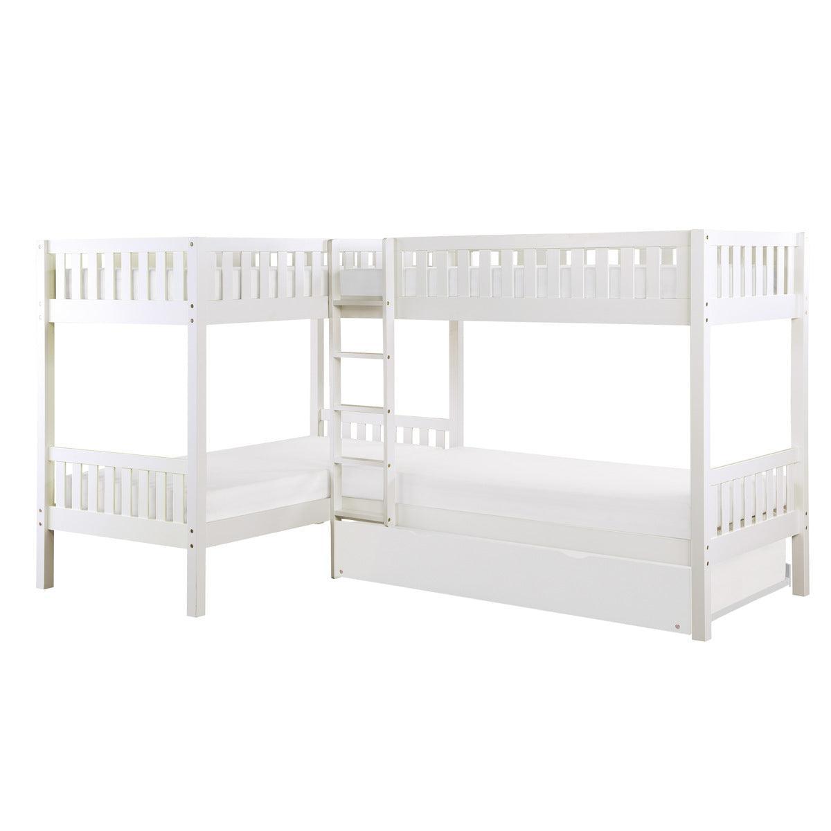 Galen White Modern Transitional Wood And Engineered Wood Corner Bunk Bed With Twin Trundle - Ella Furniture