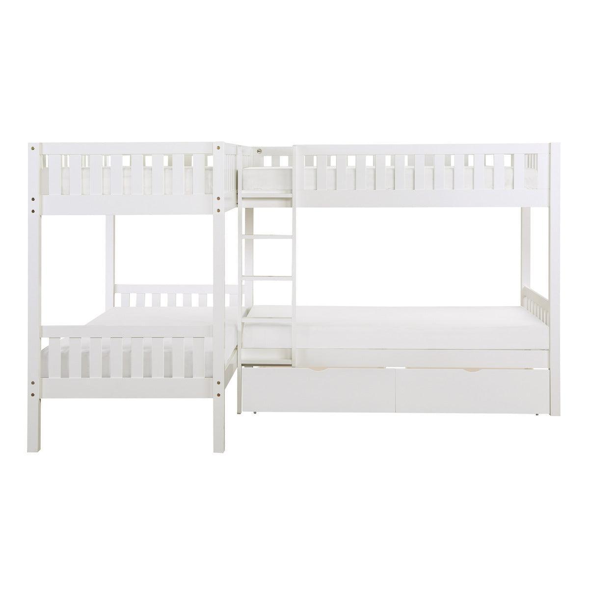 Galen White Modern Transitional Wood And Engineered Wood Corner Bunk Bed With Storage Boxes - Ella Furniture