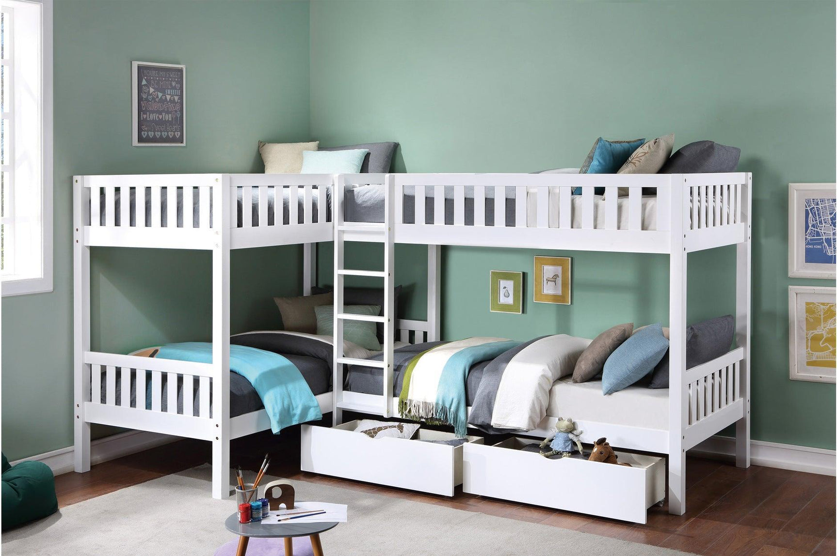Galen White Modern Transitional Wood And Engineered Wood Four Youth Twin Bedroom Set - Ella Furniture