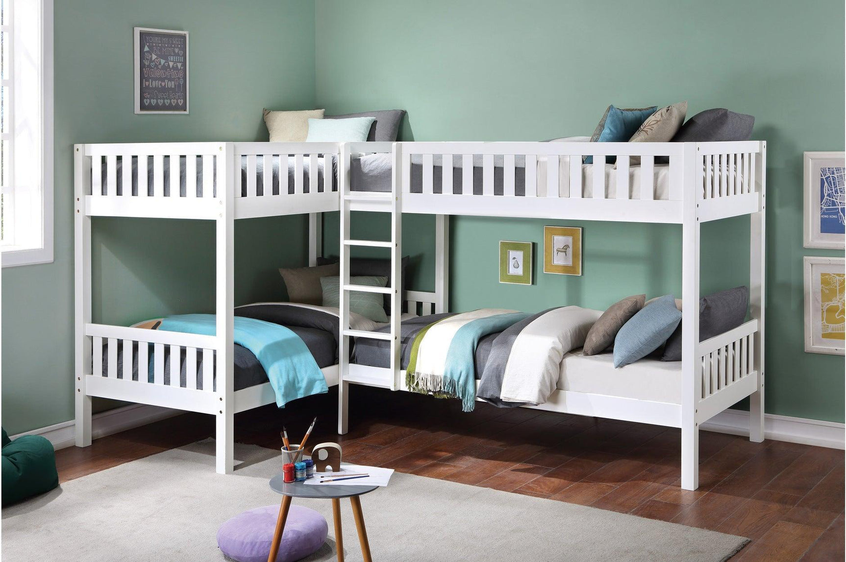 Galen White Modern Transitional Wood And Engineered Wood Four Youth Twin Bedroom Set - Ella Furniture